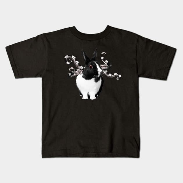 Black & White Bunny ~ w/ Tentacles Kids T-Shirt by Motley Thread